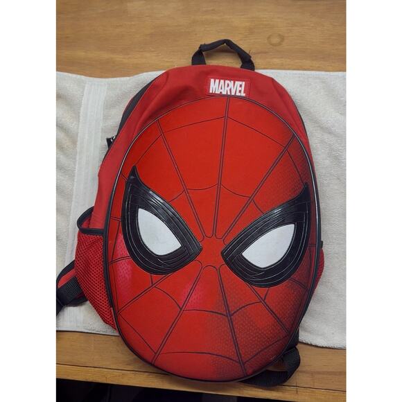 Marvel Spider-Man Face Backpack Red Black Kids Bag Disney - Picture 1 of 9